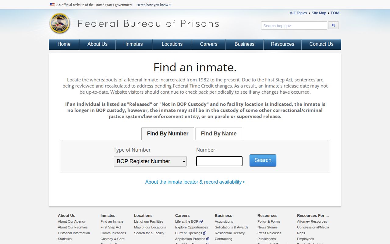 Bullock County federal BOP release lookup locator