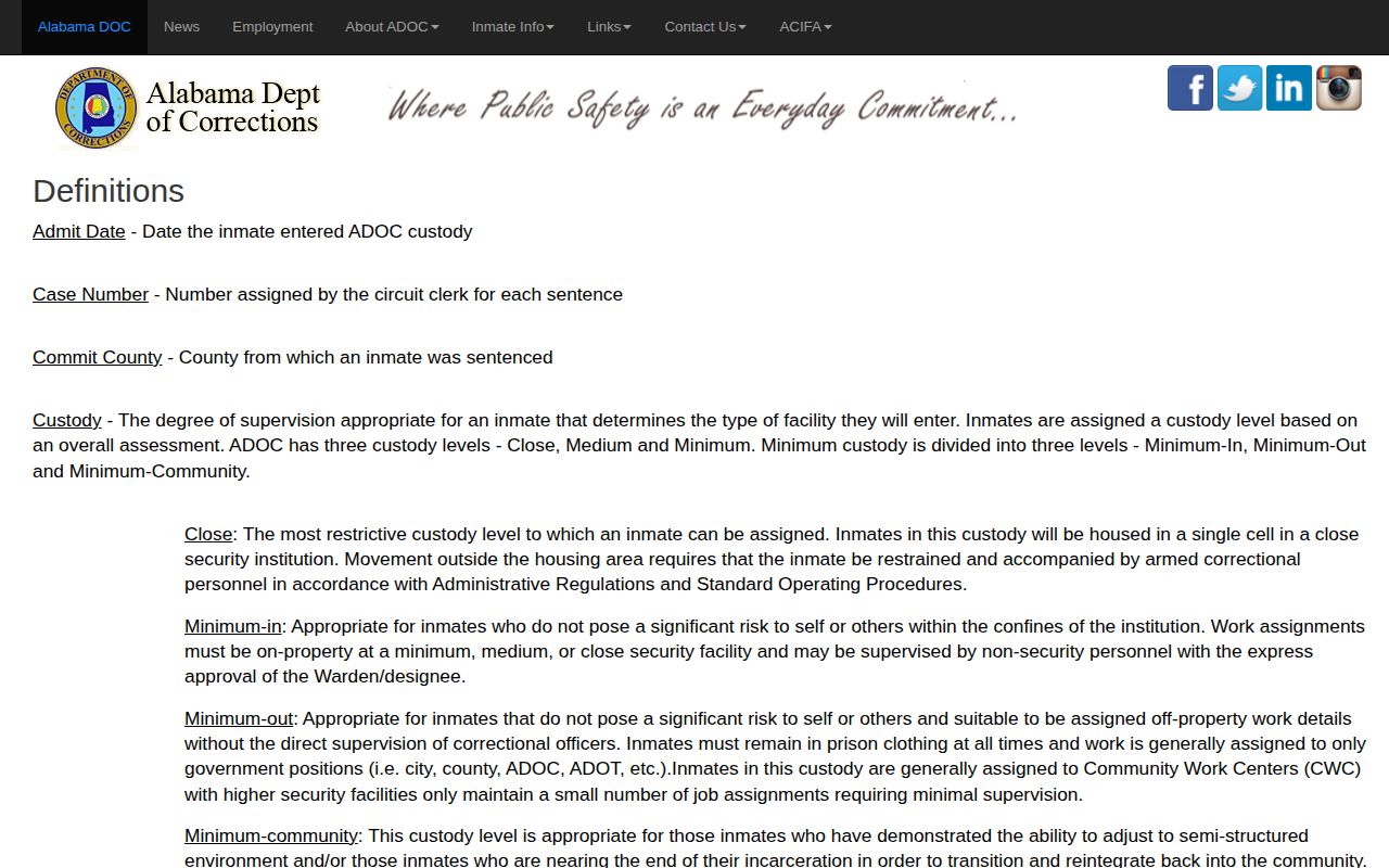 Bullock County projected release ADOC definitions minimum release date