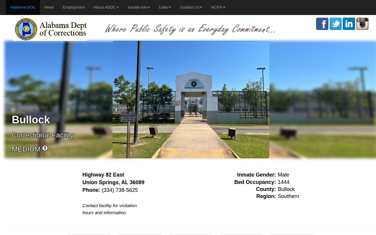 Bullock Correctional Facility release search ADOC prison page
